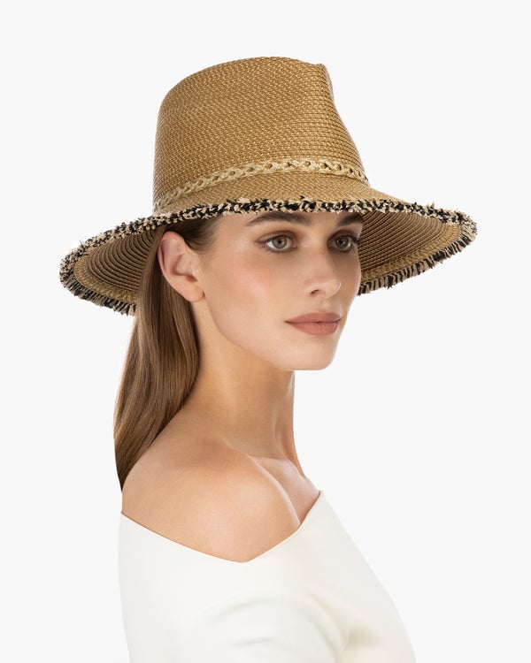 Eric Javits Mykonos Fedora Hat Natural/Black Mix