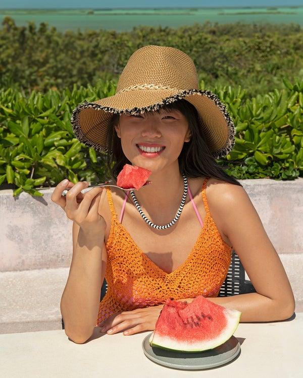 Eric Javits Mykonos Fedora Hat Natural/Black Mix