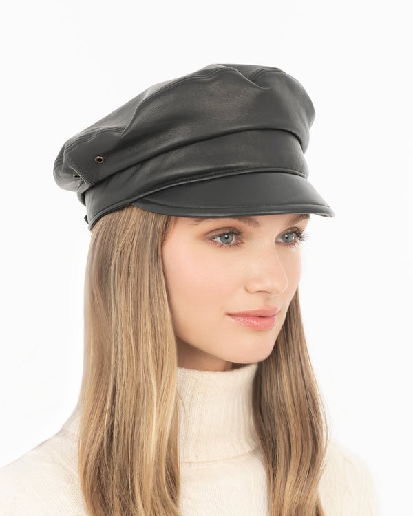 Eric Javits Night Porter Leather Cap Black