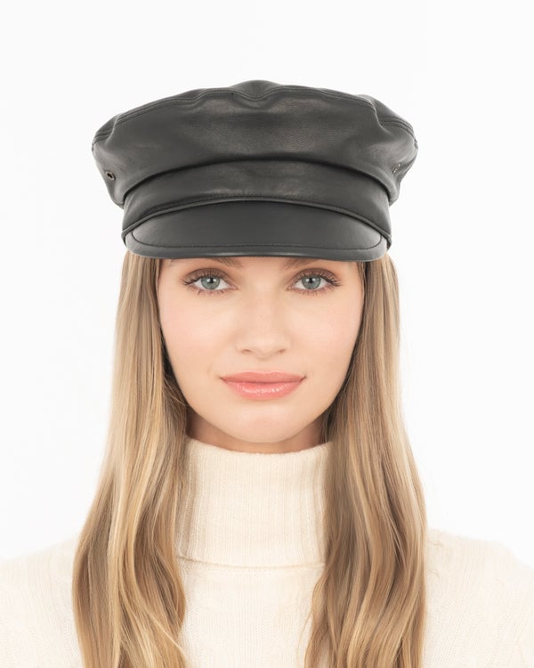 Eric Javits Night Porter Leather Cap Black