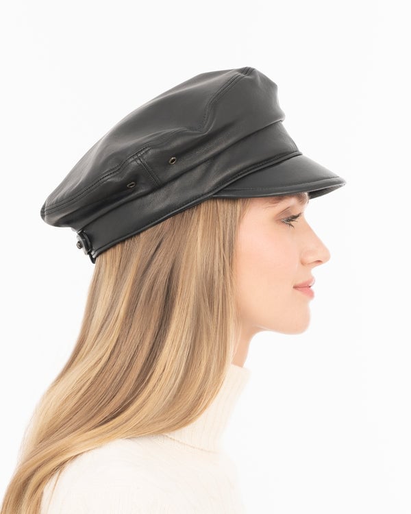 Eric Javits Night Porter Leather Cap Black