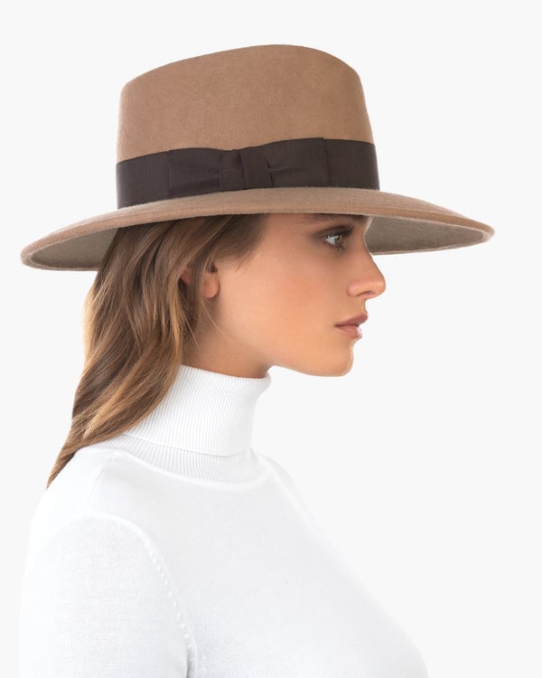 Eric Javits Wool Zora Felt Fedora Hat Camel/Brown