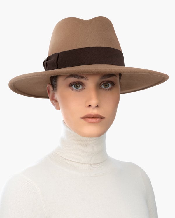 Eric Javits Wool Zora Felt Fedora Hat Camel/Brown
