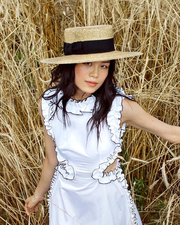 Eric Javits Gondolier Boater Hat Gold/Black Gold/Black