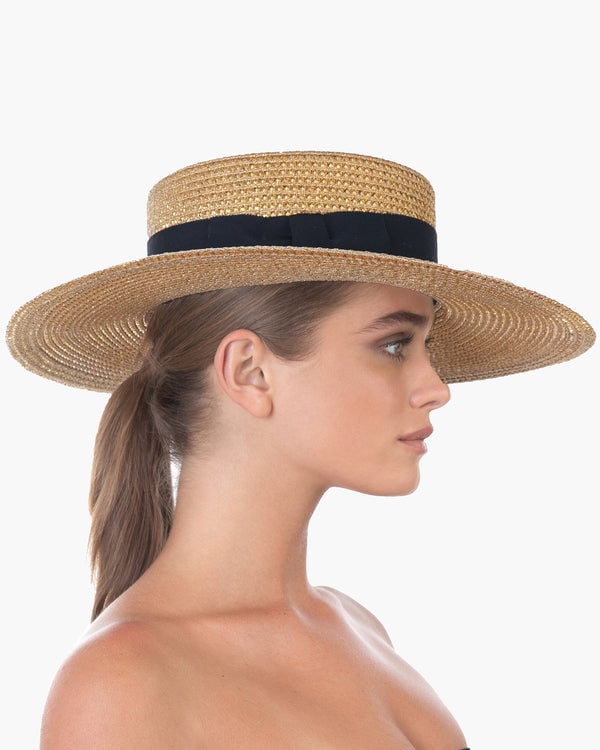 Eric Javits Gondolier Boater Hat Gold/Black Gold/Black