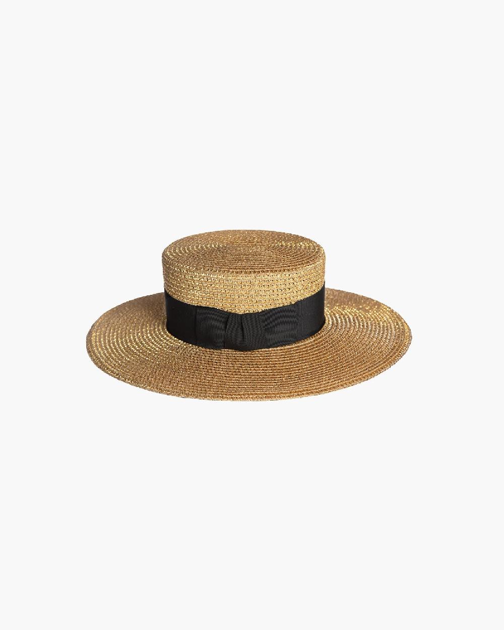 Eric Javits Gondolier Boater Hat Gold/Black Gold/Black