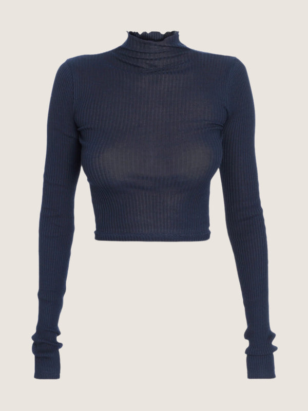 ernest leoty Crop top en maille col montant et manches longues