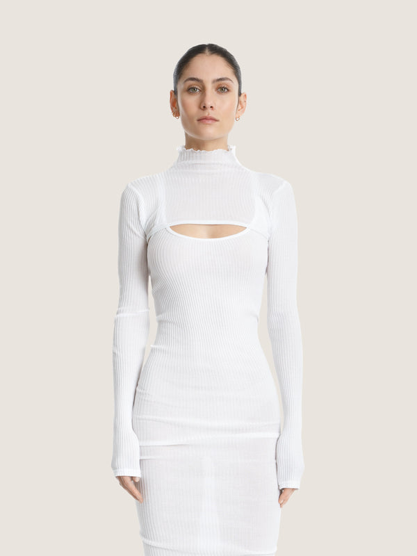 Ernest Leoty Micro Crop Top Manches Longues Col Roulé En Maille De Coton