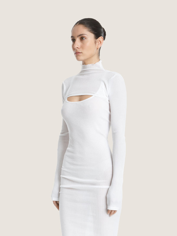 Ernest Leoty Micro Crop Top Manches Longues Col Roulé En Maille De Coton