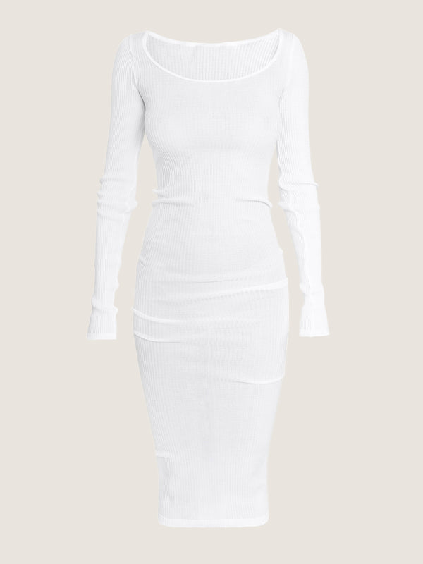 ernest leoty Robe en maille de coton à manches longues longueur midi