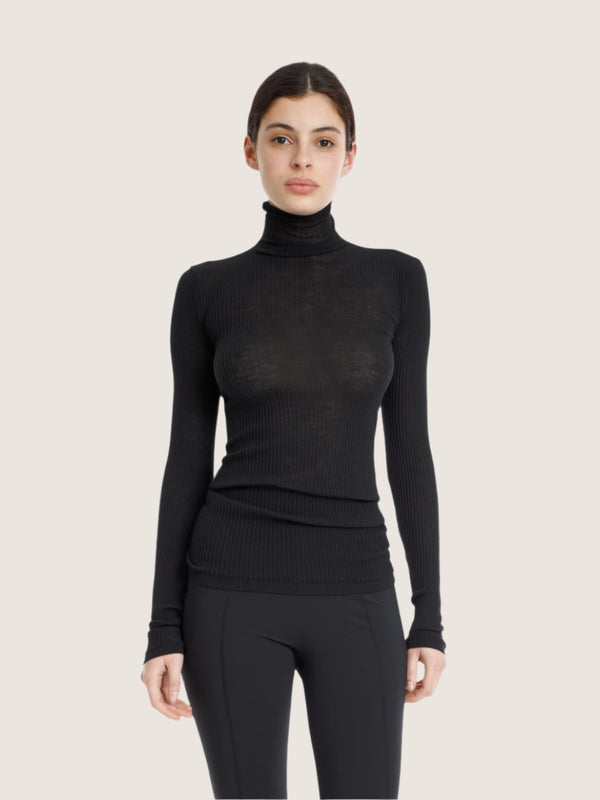 Ernest Leoty Top Col Roulé Côtelé Manches Longues En Coton