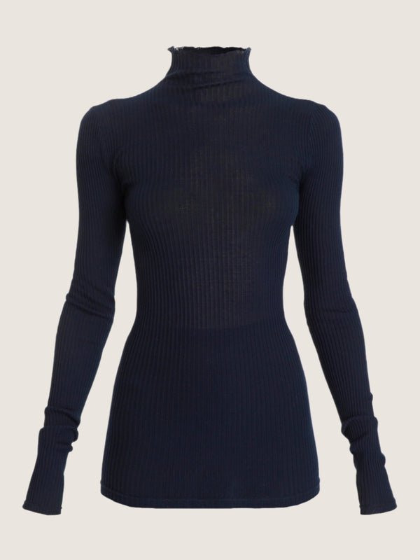 ernest leoty Top col roulé côtelé manches longues en coton