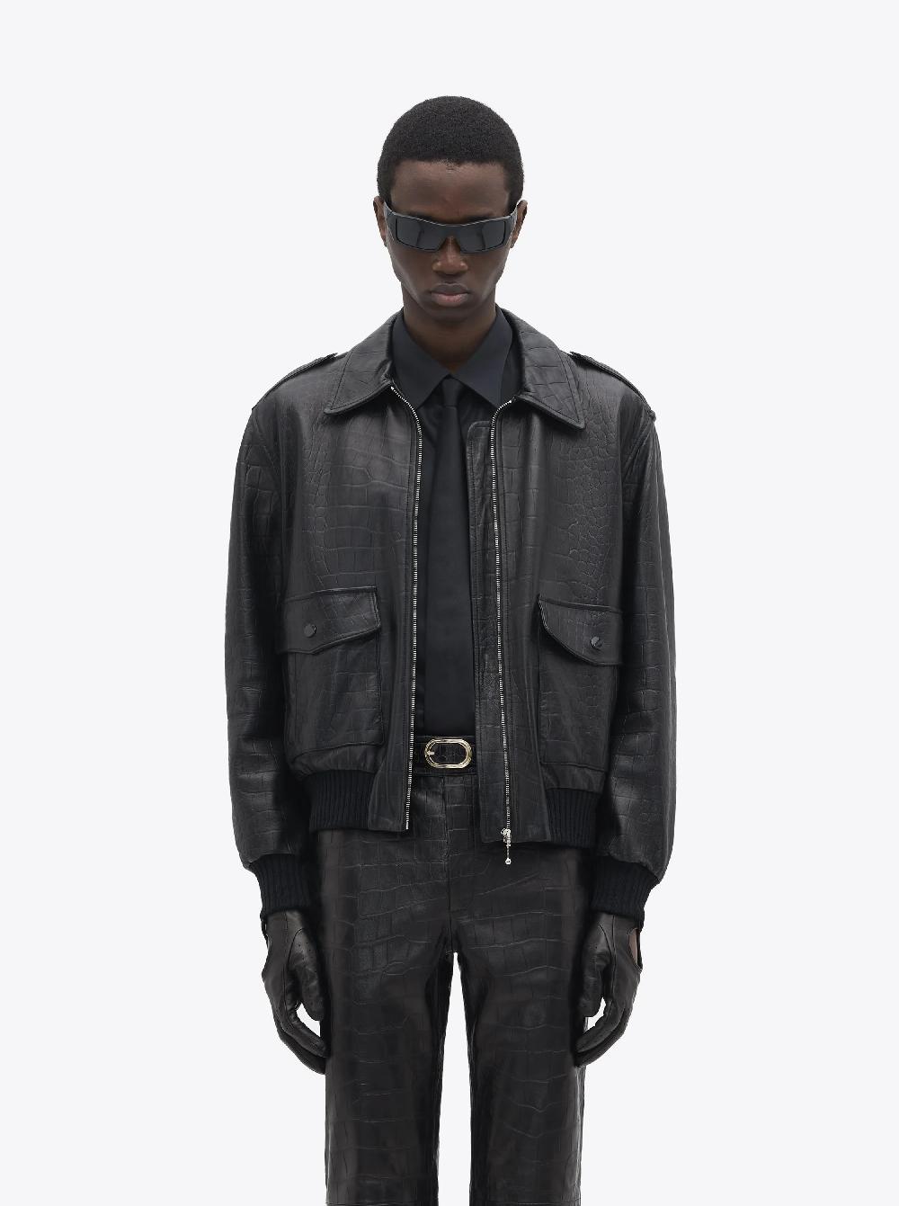 Ernest W. Baker 80'S BOMBER - CROCODILE EMBOSSED LEATHER