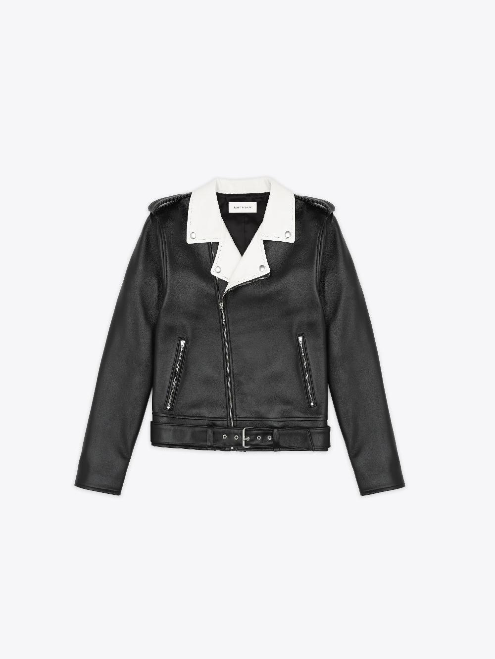 ernest w. baker BLACK & WHITE LEATHER PERFECTO JACKET