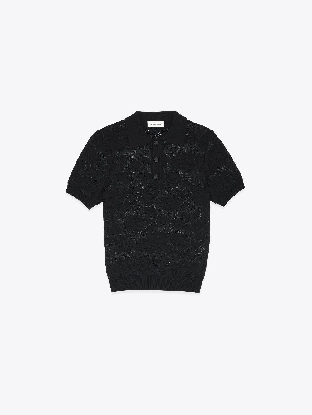 ernest w. baker CROCHET ROSE POLO - BLACK