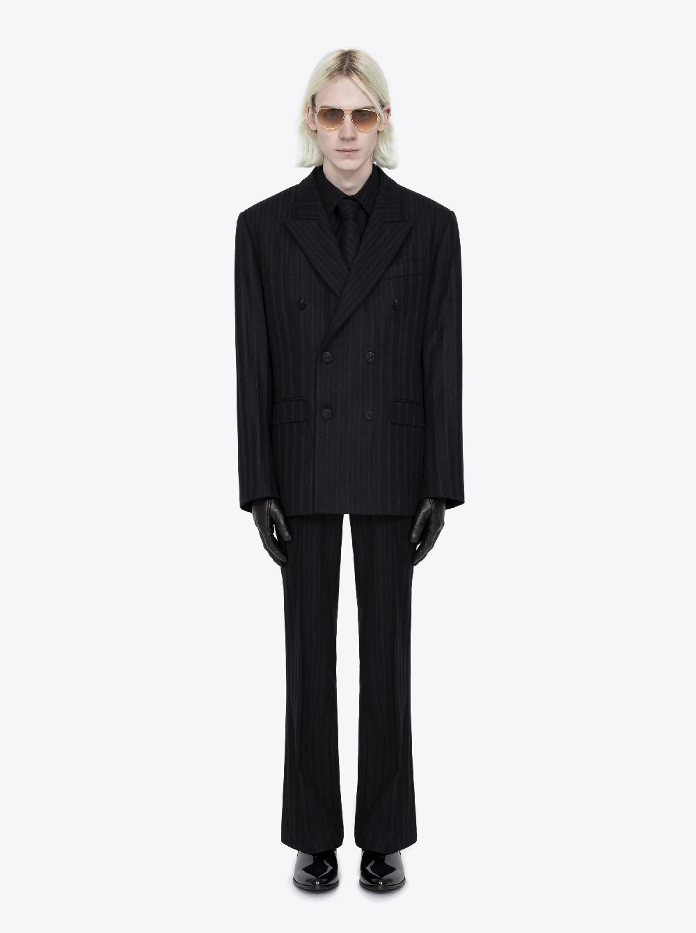 Ernest W. Baker FLARE TROUSERS - BLACK & RED PIN STRIPE