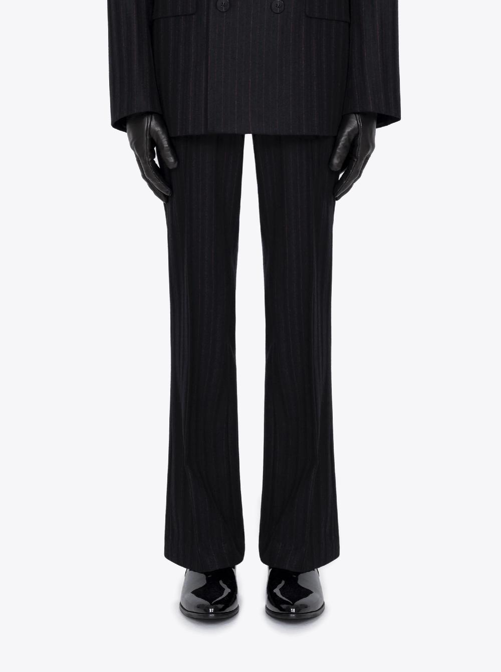 Ernest W. Baker FLARE TROUSERS - BLACK & RED PIN STRIPE