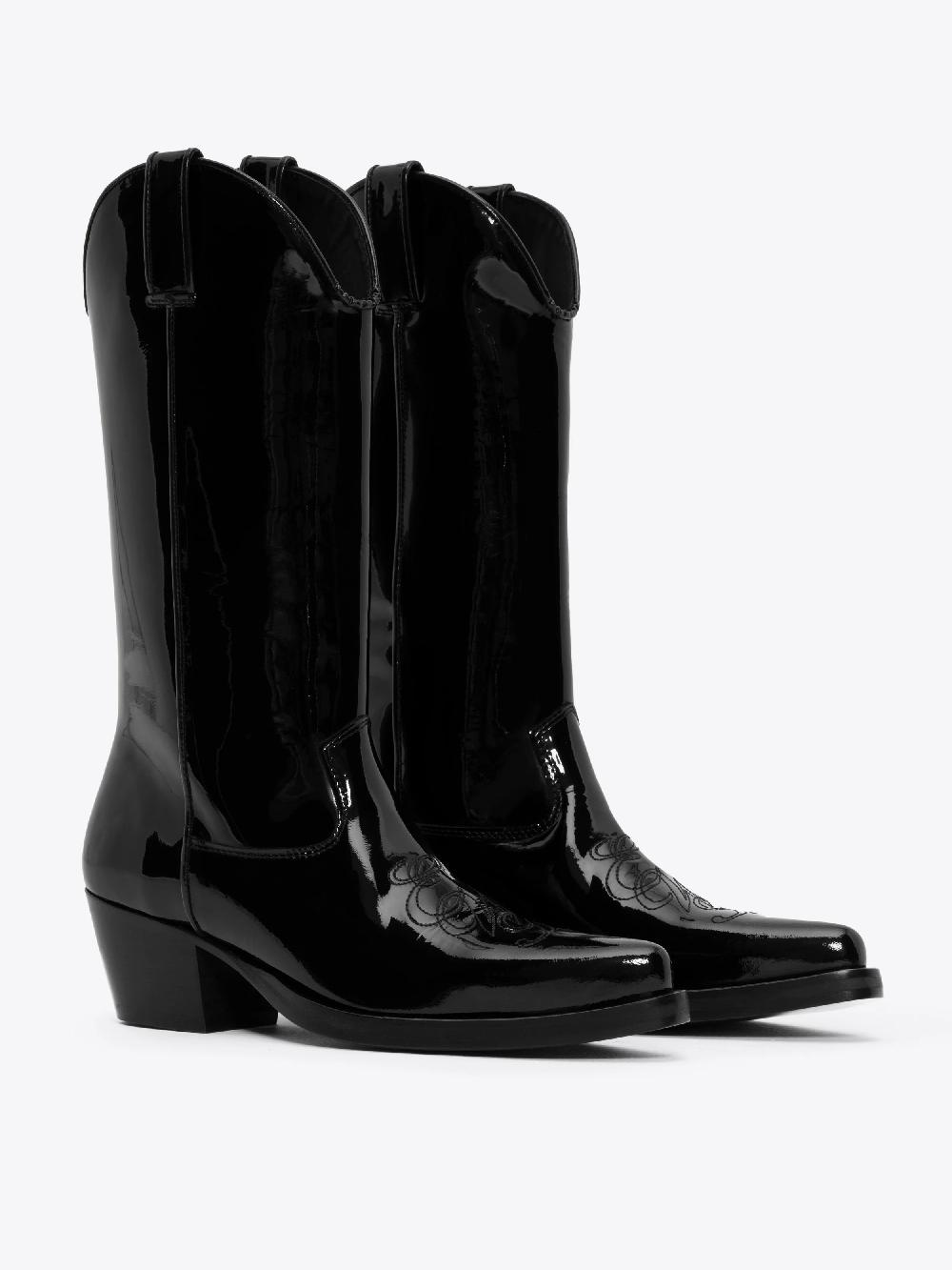 Ernest W. Baker HIGH WESTERN BOOTS - BLACK PATENT