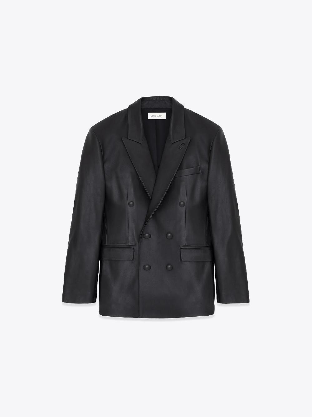 ernest w. baker LEATHER DOUBLE BREASTED BLAZER