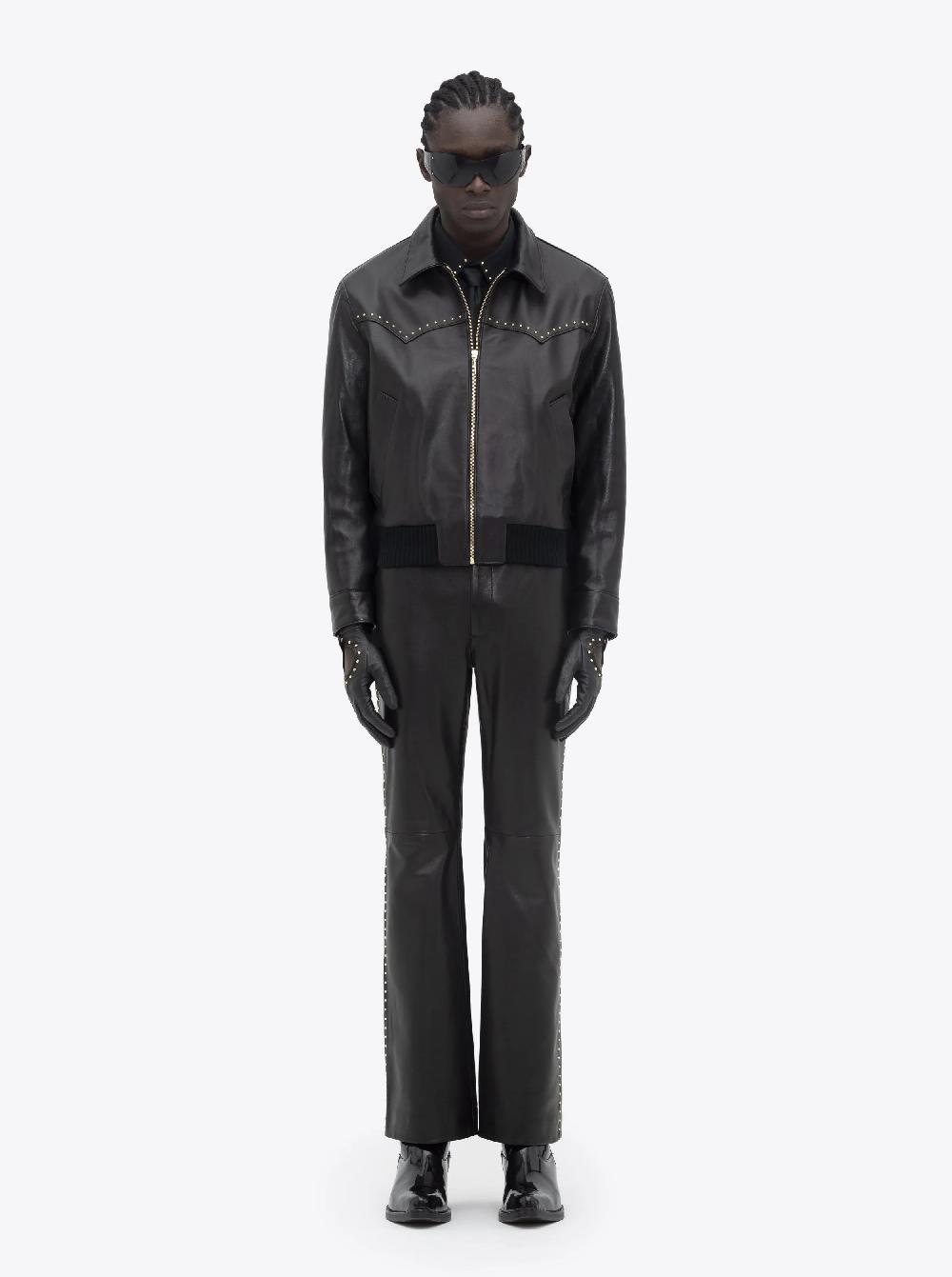 Ernest W. Baker LEATHER FLARE TROUSERS - GOLD STUDDED