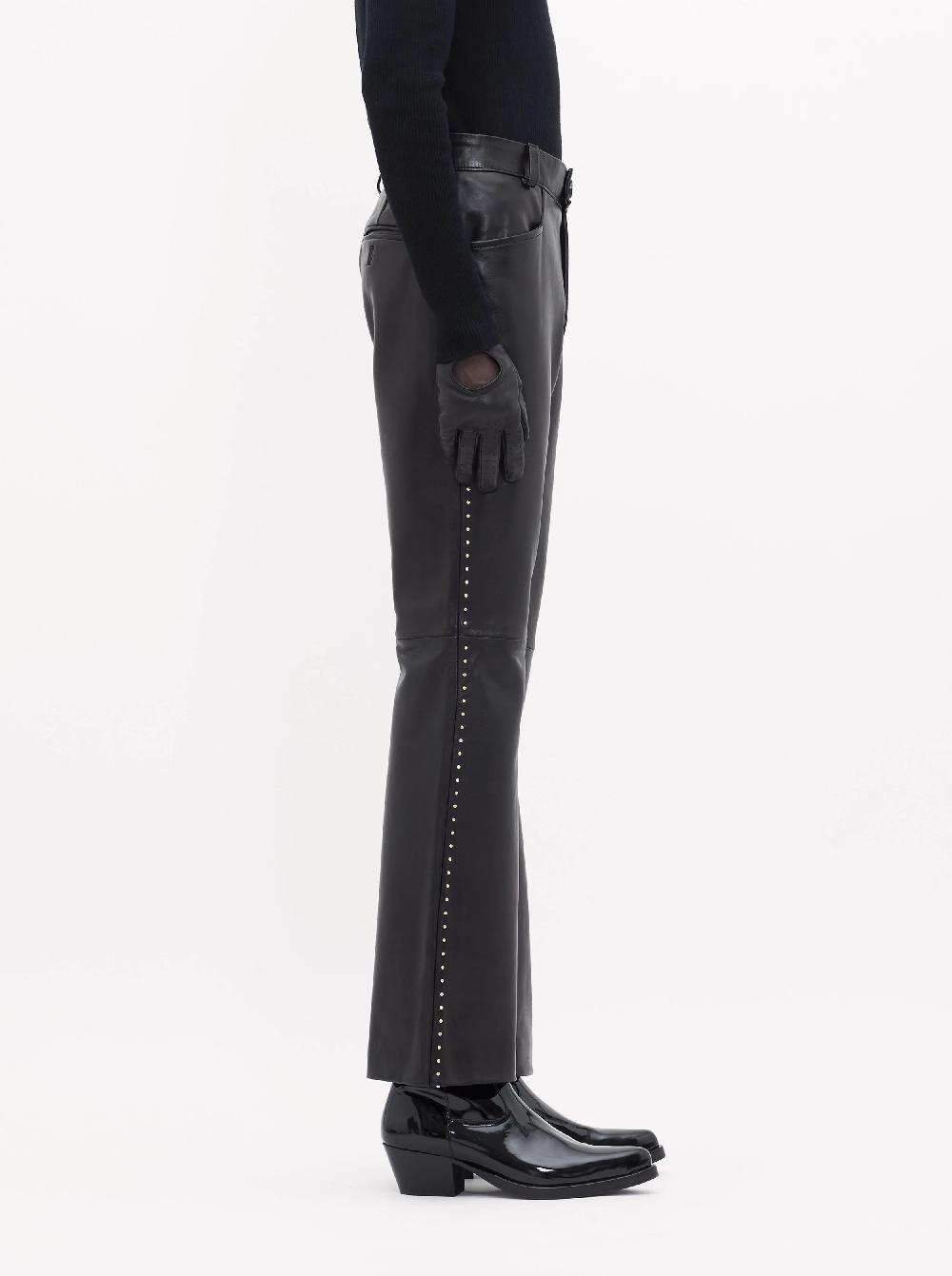 Ernest W. Baker LEATHER FLARE TROUSERS - GOLD STUDDED