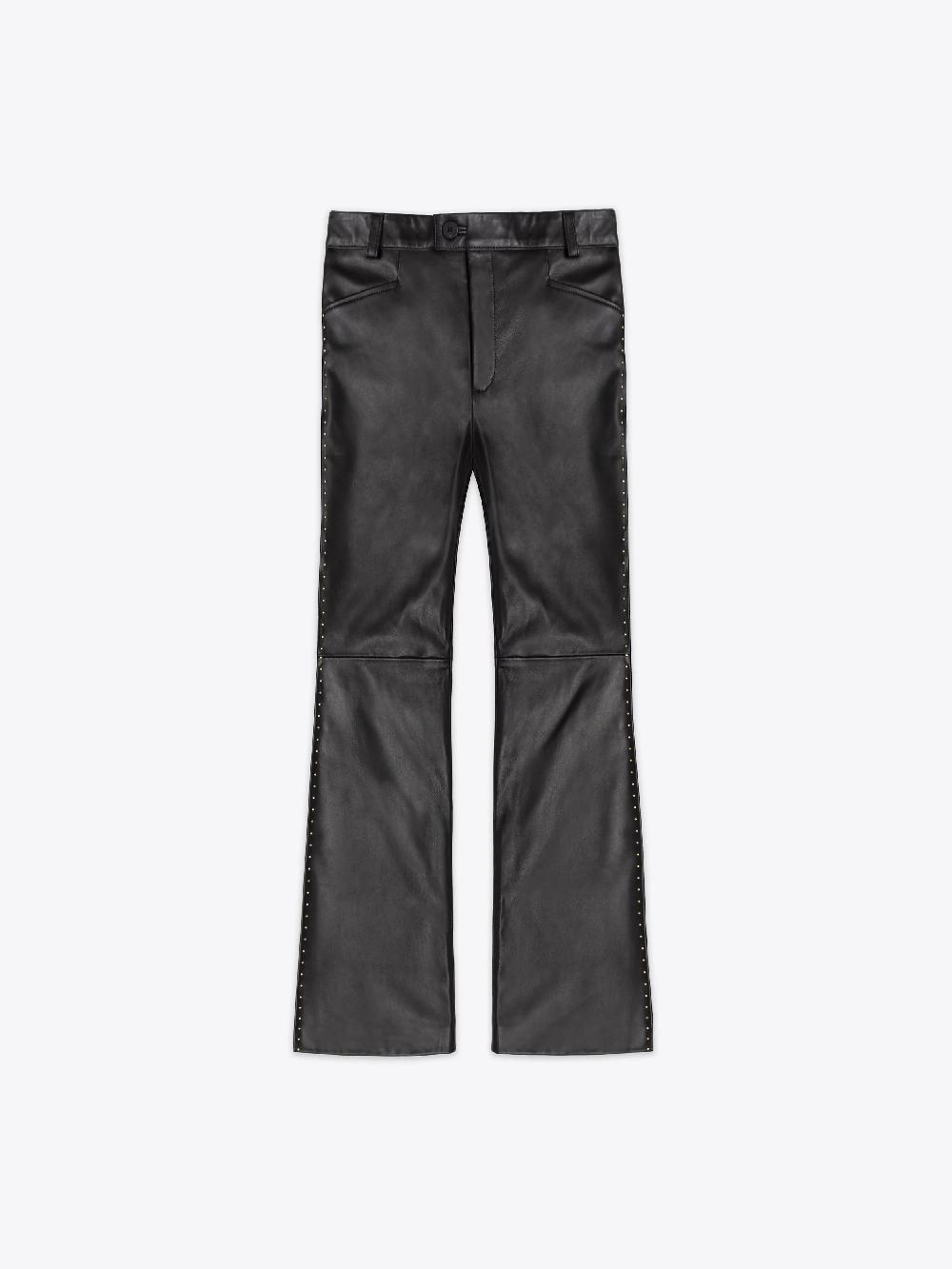 ernest w. baker LEATHER FLARE TROUSERS - GOLD STUDDED