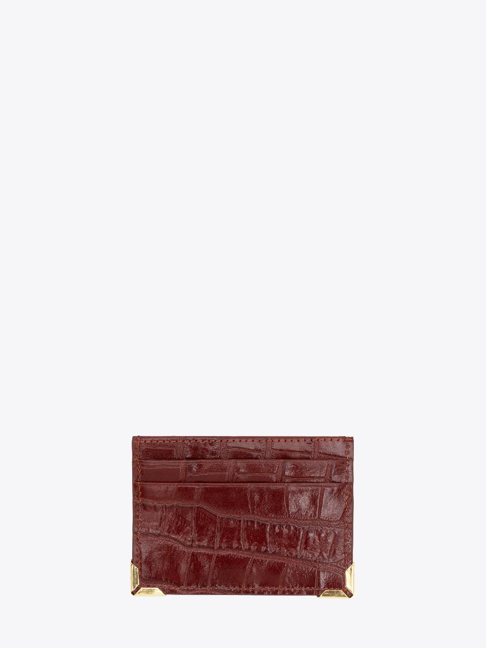 Ernest W. Baker Gold Edge Card Holder - Brown Crocodile