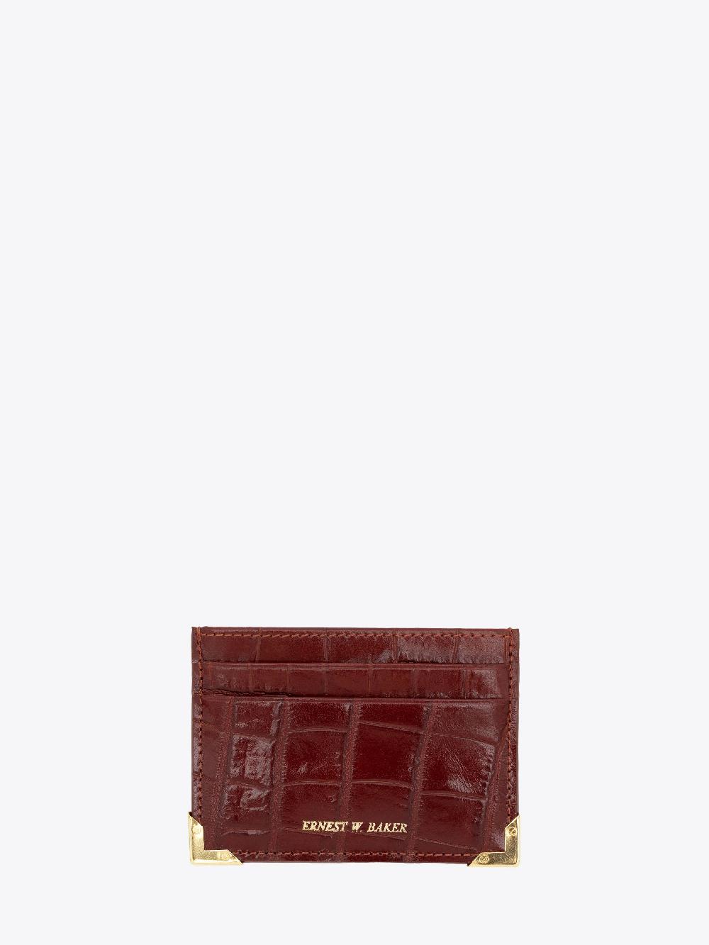 ernest w. baker Gold Edge Card Holder - Brown Crocodile