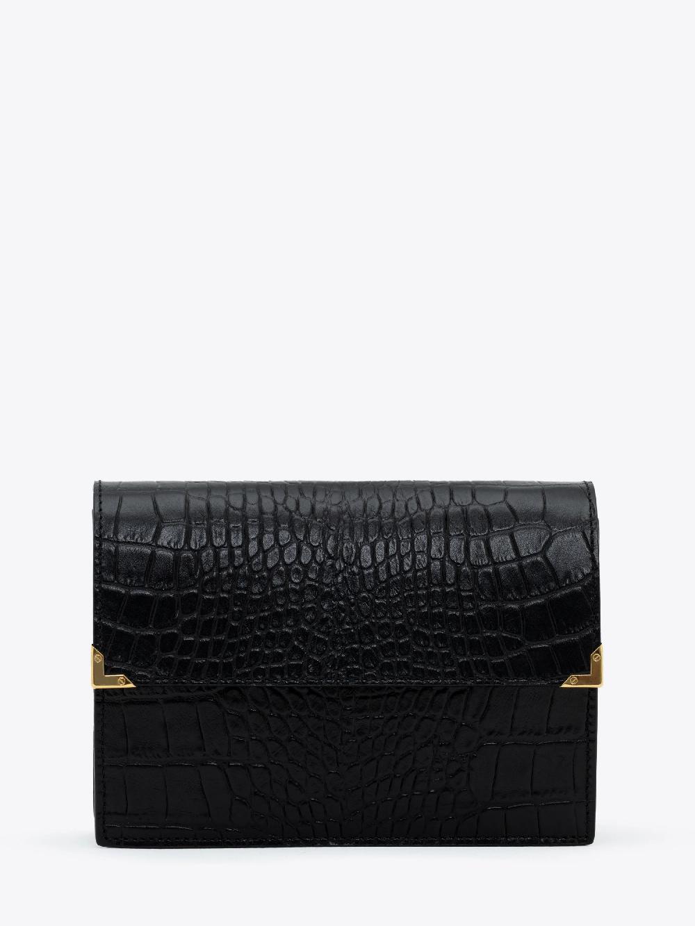 Ernest W. Baker Gold Edge Messenger Bag - Black Crocodile