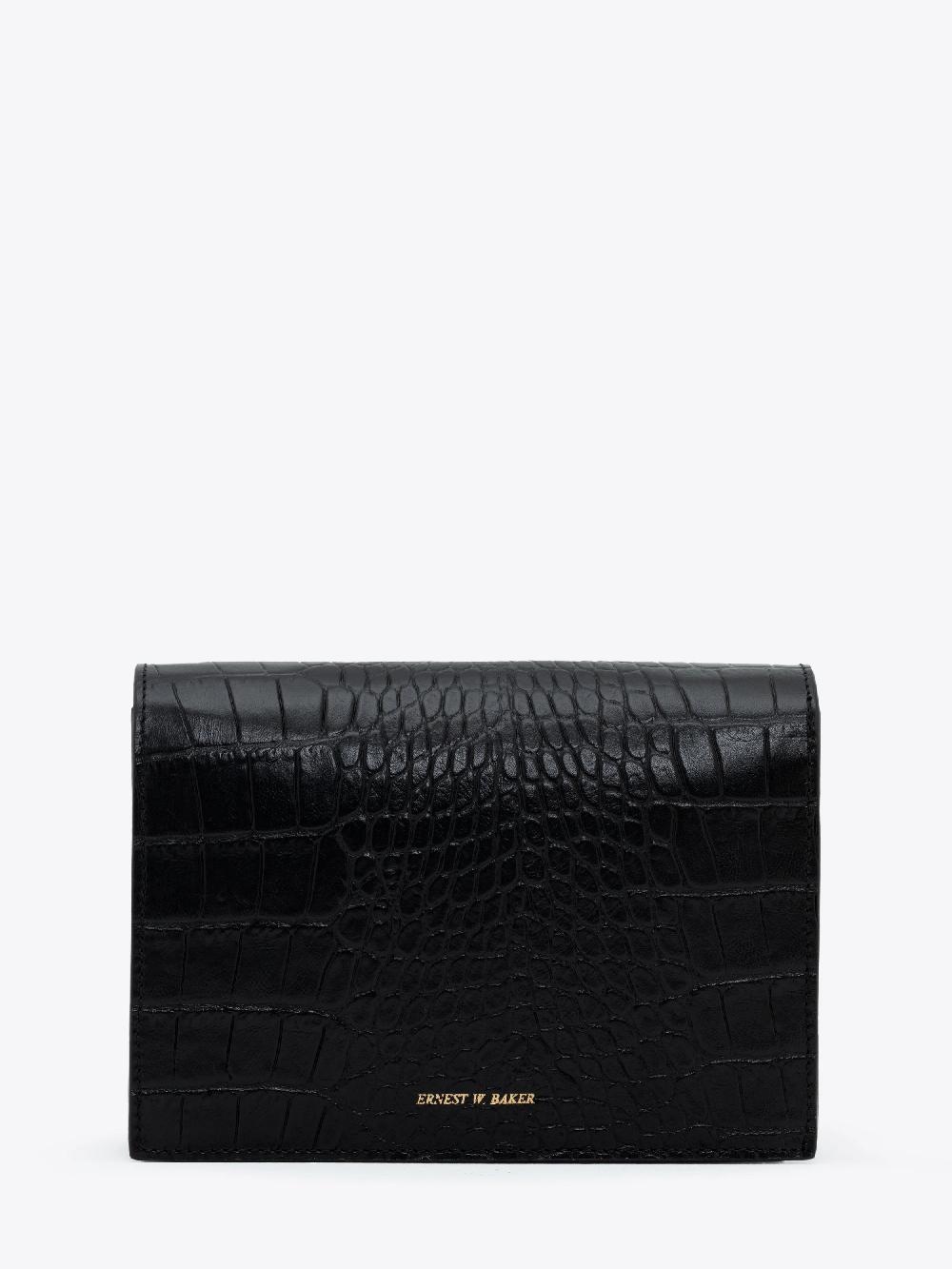 Ernest W. Baker Gold Edge Messenger Bag - Black Crocodile