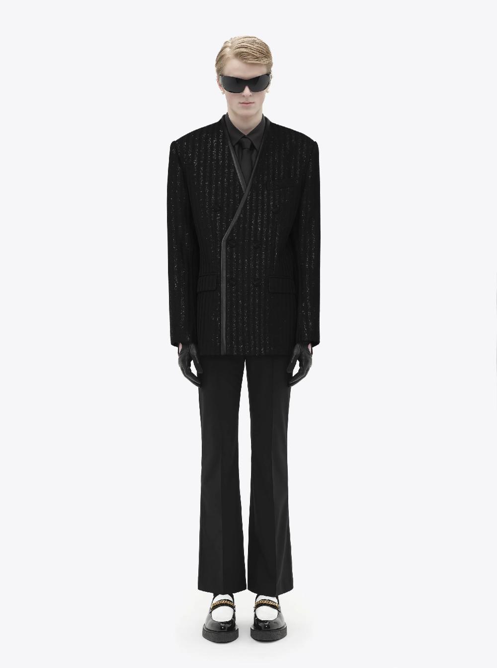 Ernest W. Baker LAPELESS DOUBLE BREASTED BLAZER - BLACK SEQUIN