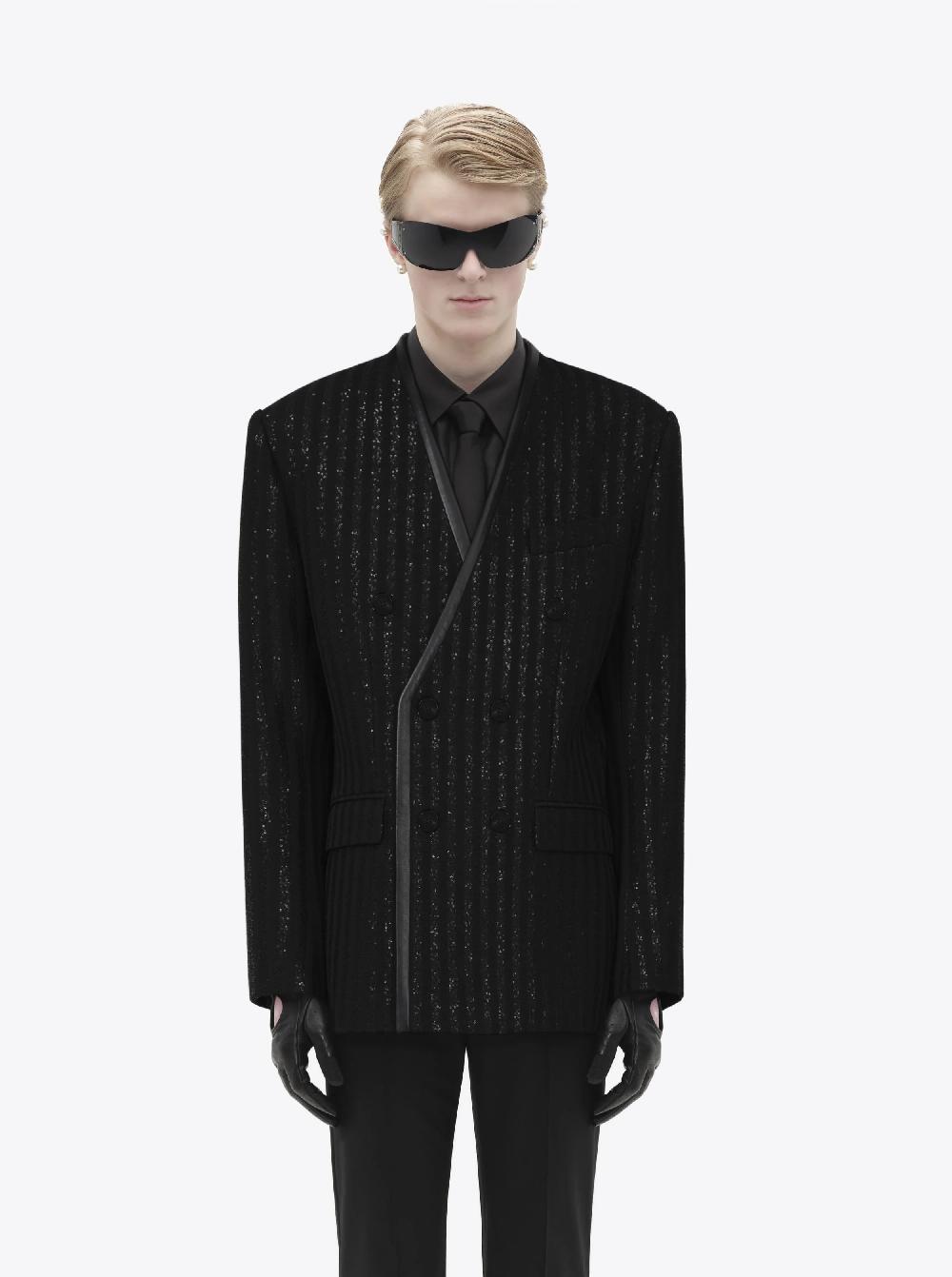 Ernest W. Baker LAPELESS DOUBLE BREASTED BLAZER - BLACK SEQUIN