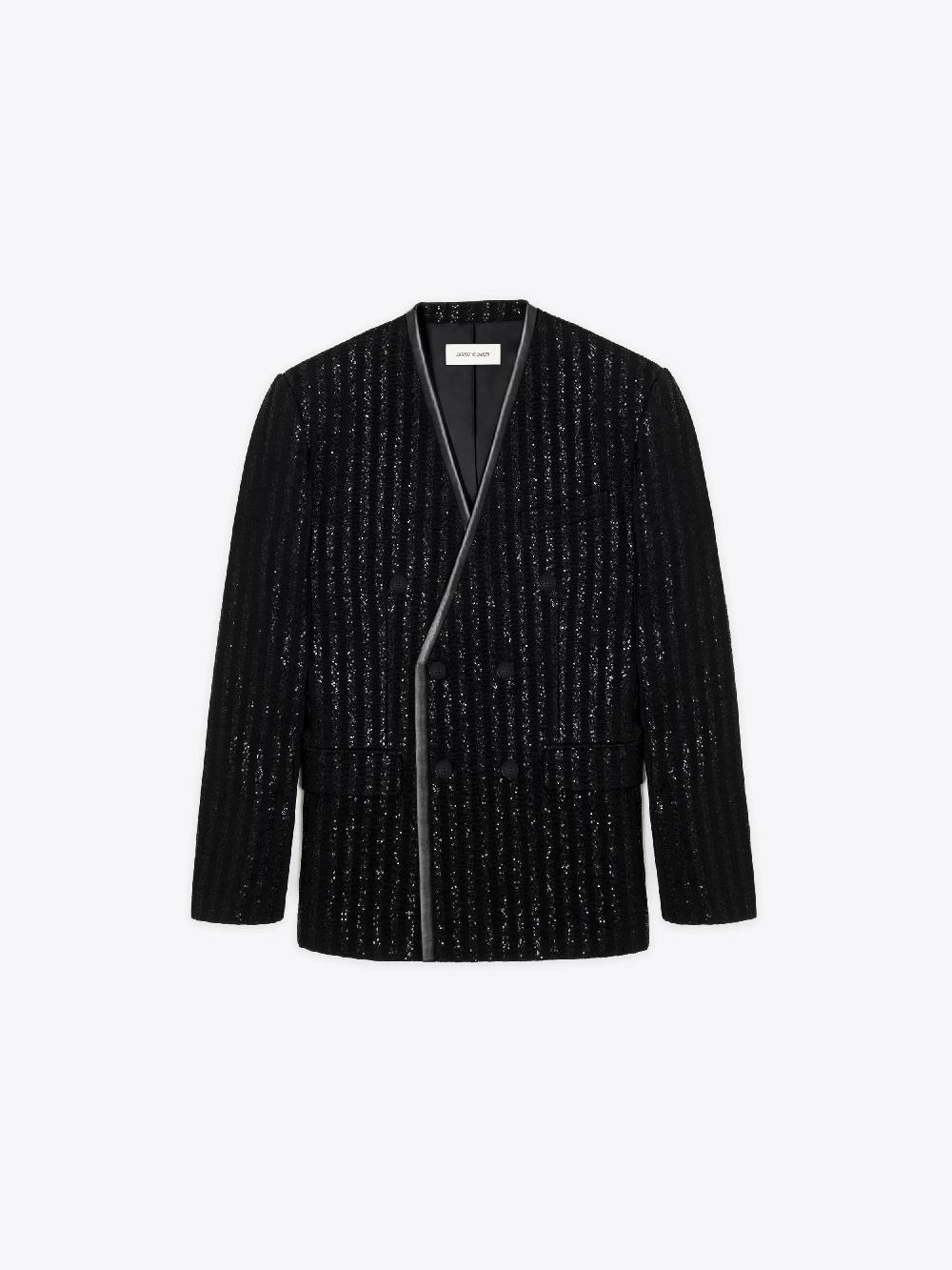 ernest w. baker LAPELESS DOUBLE BREASTED BLAZER - BLACK SEQUIN
