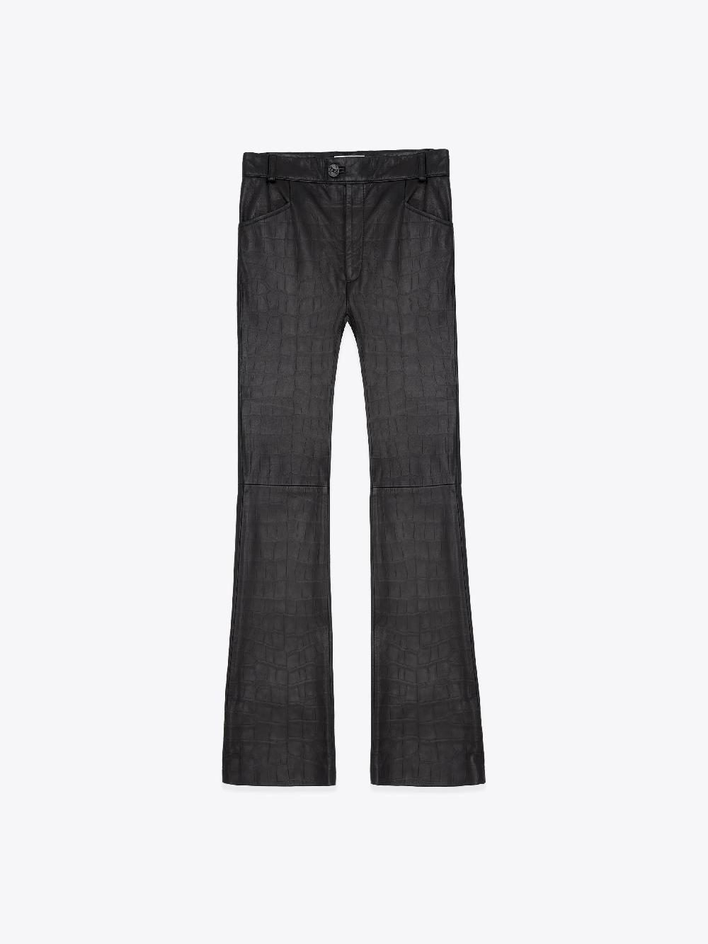 ernest w. baker LEATHER FLARE TROUSERS - BLACK EMBOSSED CROCODILE