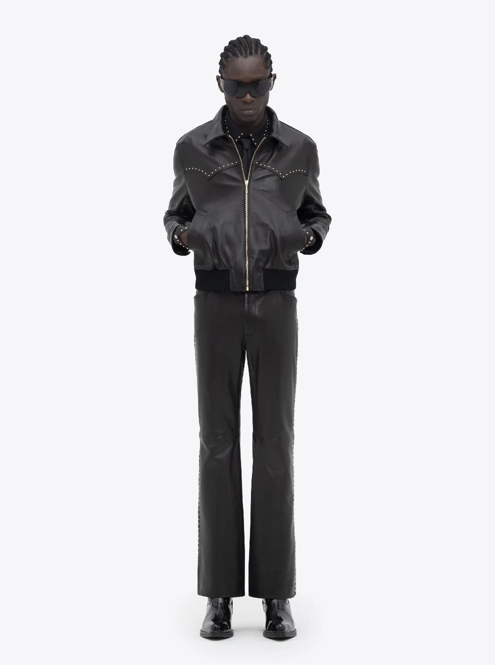 Ernest W. Baker LEATHER WESTERN HARRINGTON JACKET - GOLD STUDDED