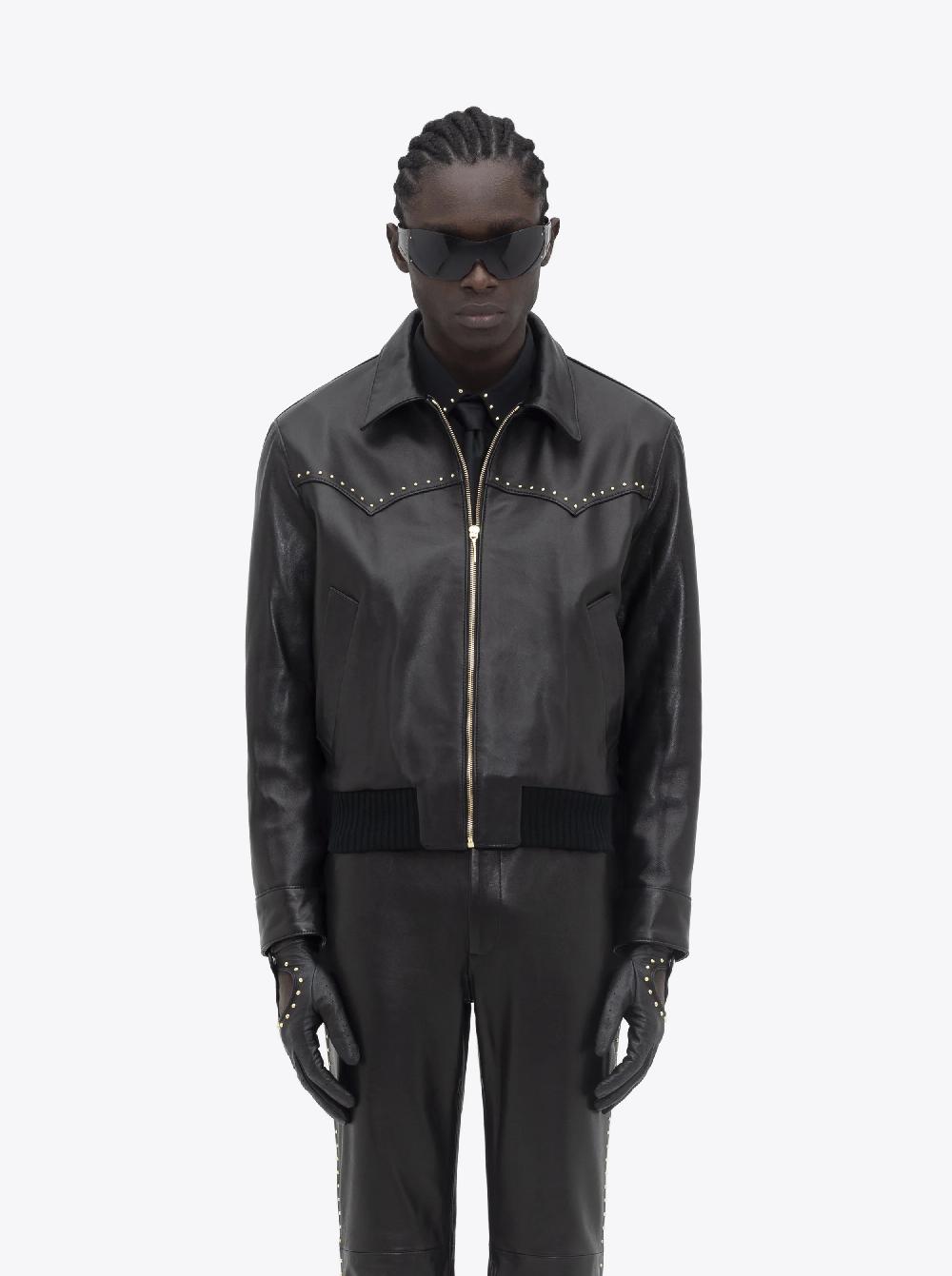 Ernest W. Baker LEATHER WESTERN HARRINGTON JACKET - GOLD STUDDED