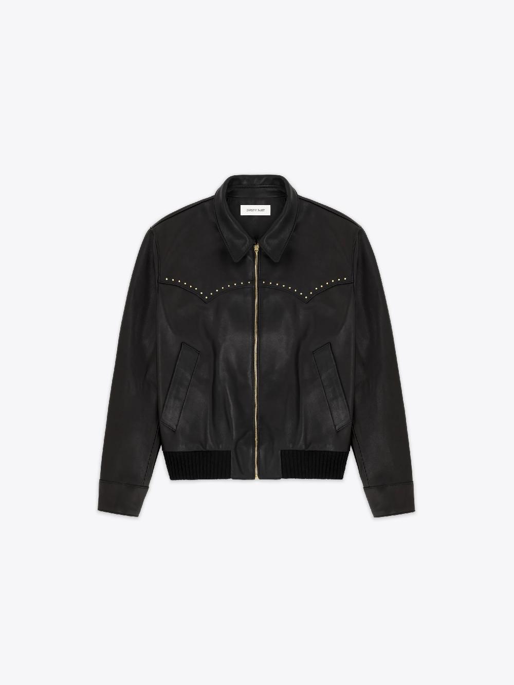 ernest w. baker LEATHER WESTERN HARRINGTON JACKET - GOLD STUDDED