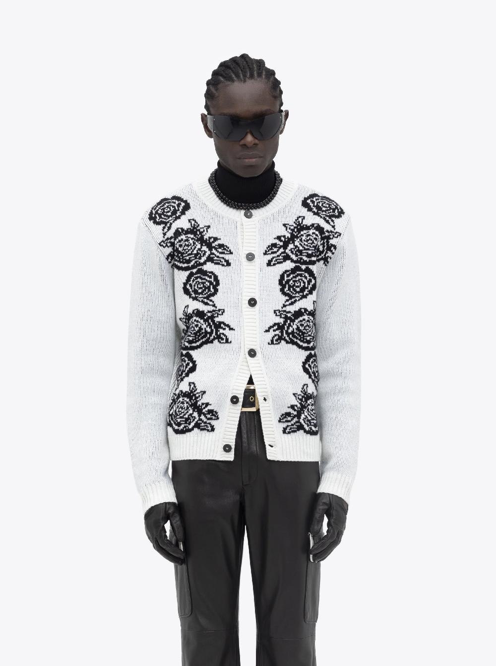 Ernest W. Baker ROSE EMBROIDERED CARDIGAN - WHITE & BLACK