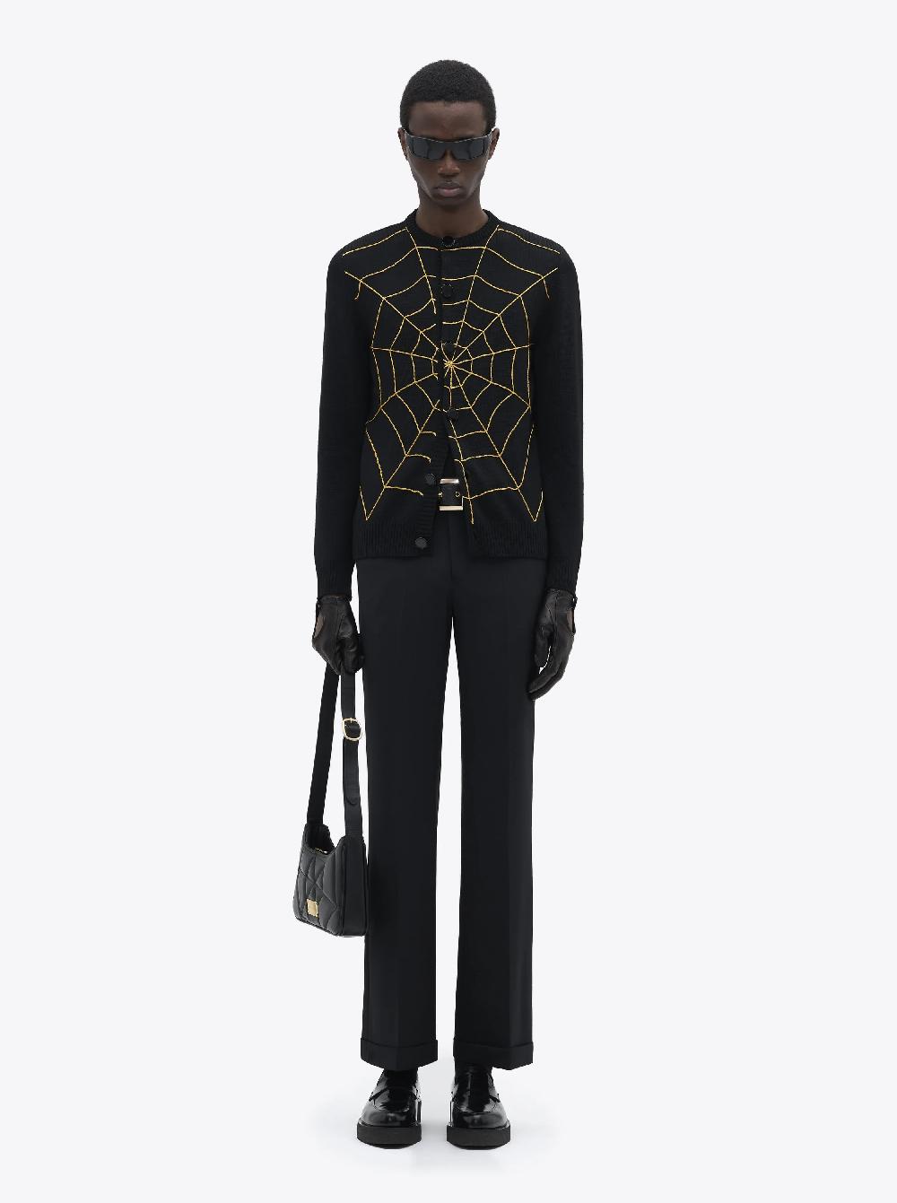 Ernest W. Baker SPIDER WEB EMBROIDERED CARDIGAN - BLACK & GOLD