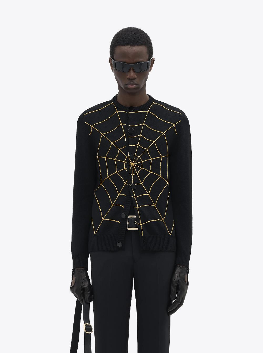 Ernest W. Baker SPIDER WEB EMBROIDERED CARDIGAN - BLACK & GOLD