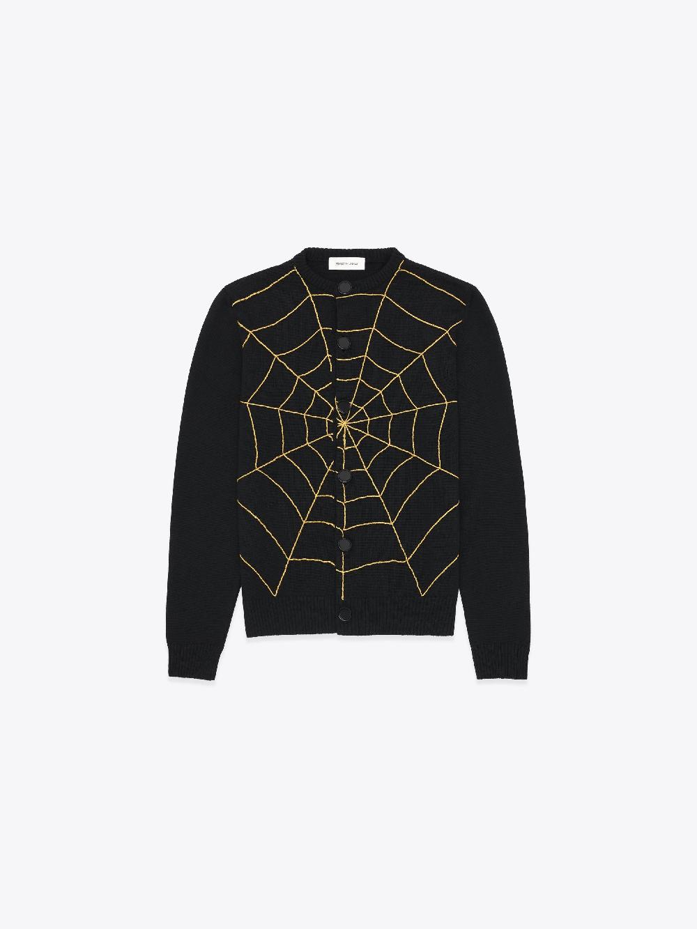 ernest w. baker SPIDER WEB EMBROIDERED CARDIGAN - BLACK & GOLD