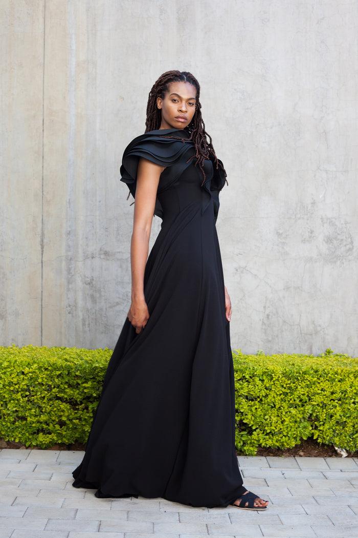 erre Black FLOUNCE evening dress