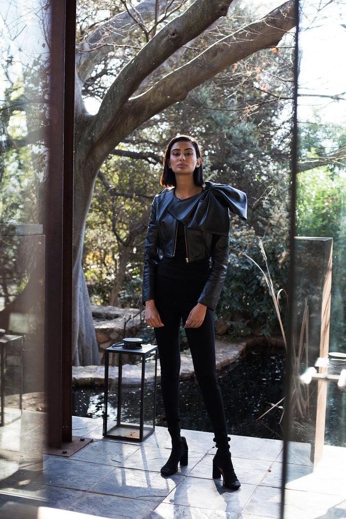 Erre Black Leather Hero Jacket With Bow