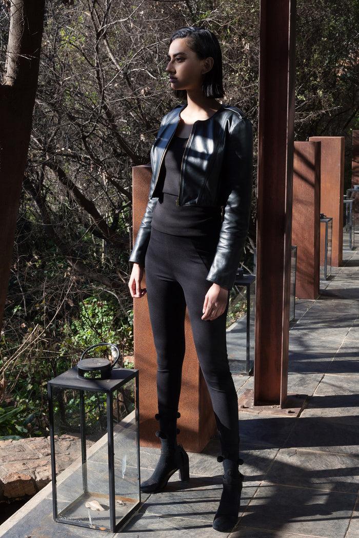 Erre Black Leather Hero Jacket With Bow