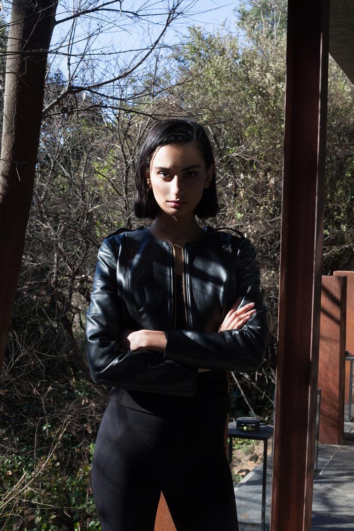 erre Black Leather Hero Jacket with Bow