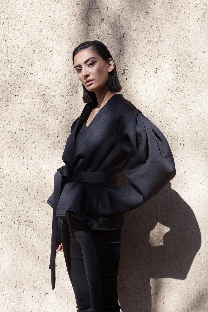 erre Black Neoprene Statement Jacket