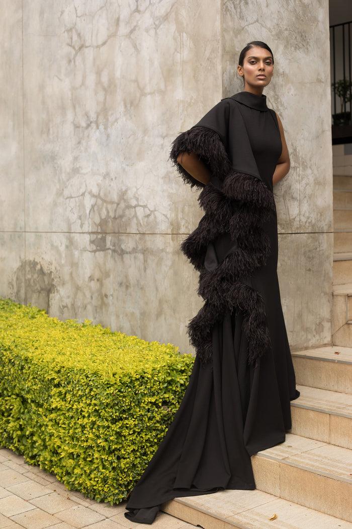 erre Black Ostrich Feather Dress