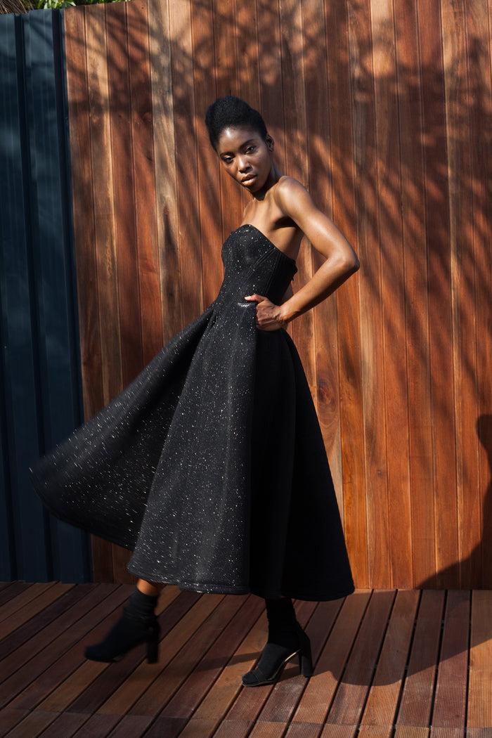 Erre Black Strapless Fit And Flare Dress