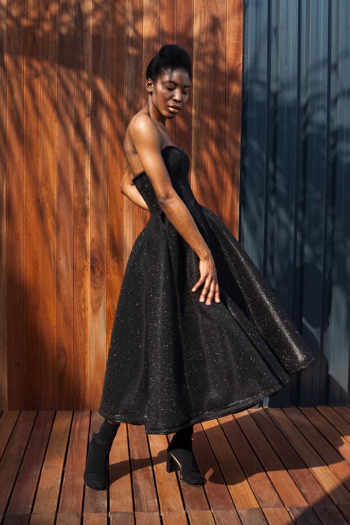 erre Black Strapless fit and flare dress