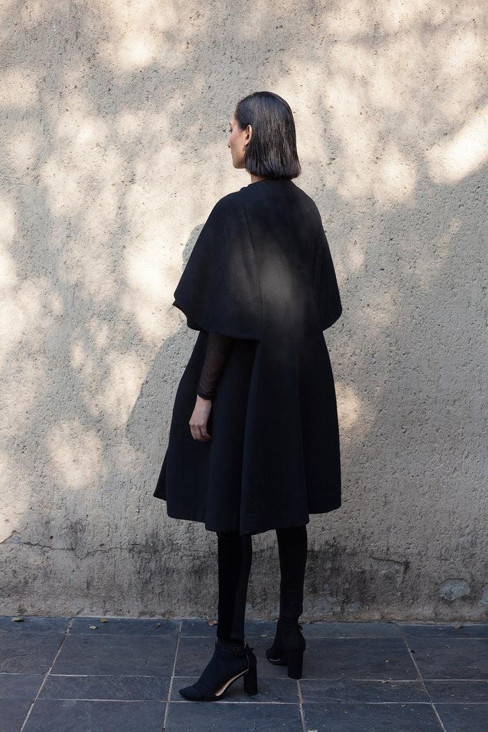 Erre Black Wool Cape Sleeve Coat